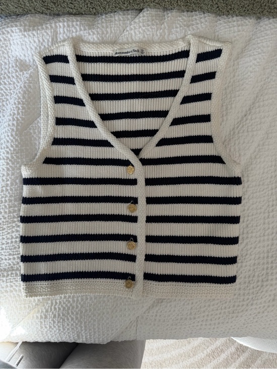 Abercrombie & Fitch Tops - Abercrombie & Fitch Navy & Cream Striped Button Knit Vest